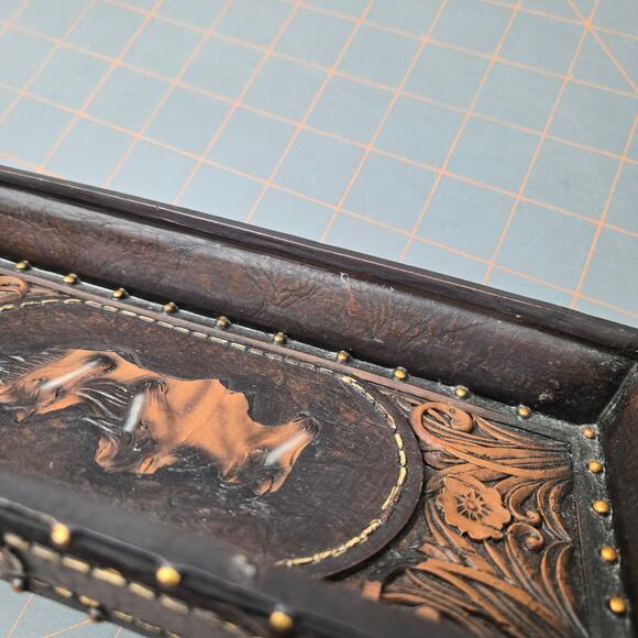 Faux Tooled Leather Western Horse Studded Trinket Tray Silver Conchas - Picture 14 of 14